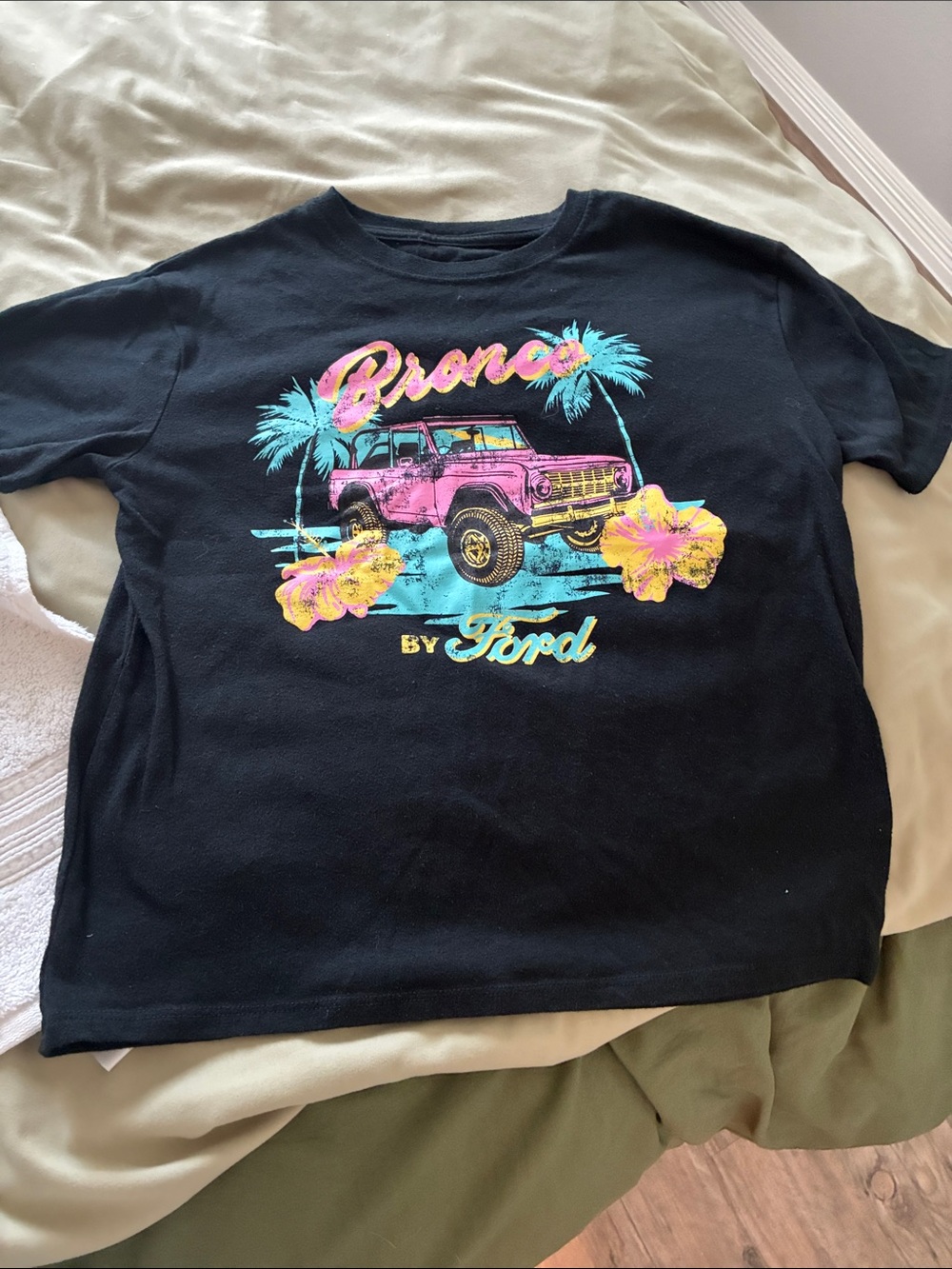 Ford Kids Black Tee with Pink Bronco & Teal Tropical Accents